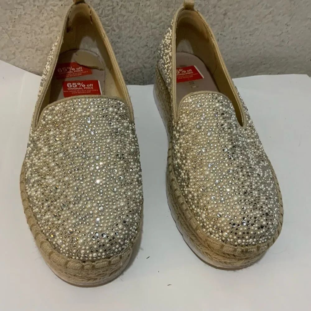 Gianni Bini Kaden Pearl Rhinestone Platform loafers women size 8